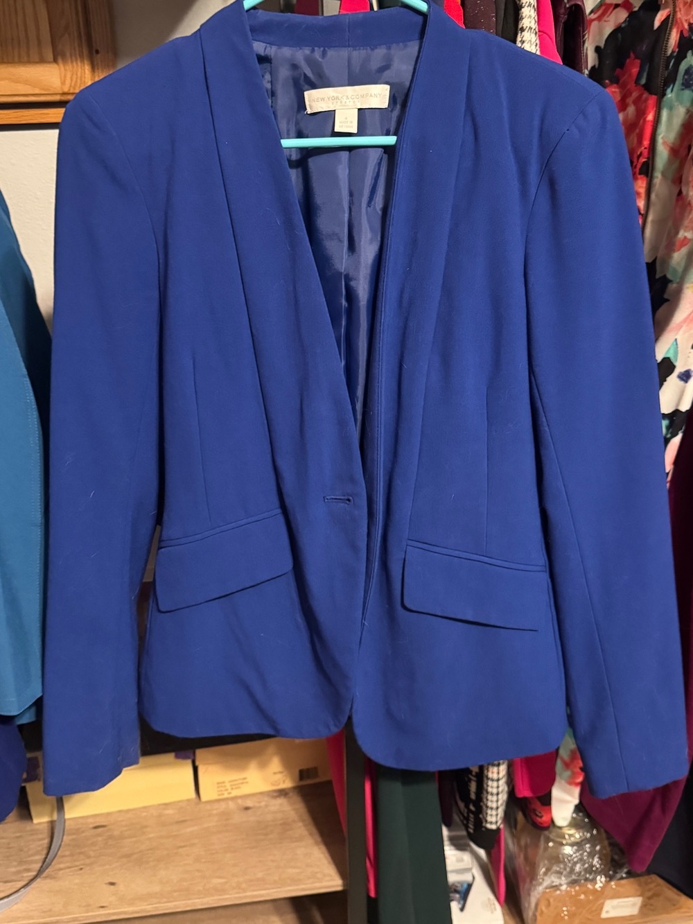 New York & Company Royal Blue Open-Front Blazer